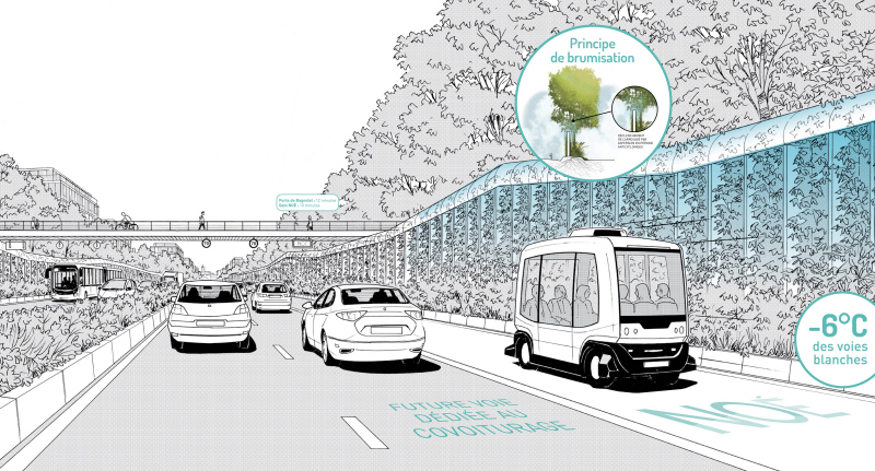 Illustration - Traitement des abords par des dispositifs paysagers pour réduire la pollution de l’air