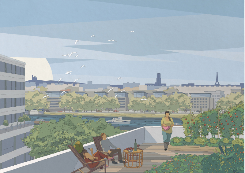 Illustration - Vue panoramique depuis les terrasses accessibles - ©Orchestra Design Studio / D&A