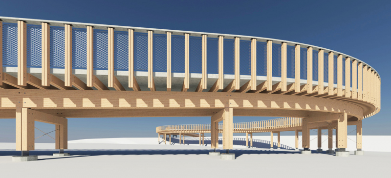 Illustration - Vue de la rampe en structure bois