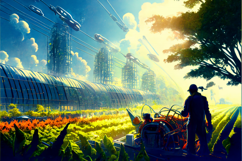 Illustration - Scénario «sobriété énergétique» : la grande forêt: infrastructure d’adaptation climatique et d’autonomie alimentaire - ©Midjourney
