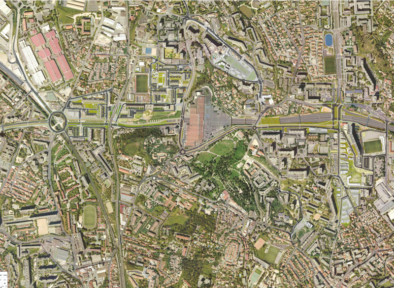 Illustration - Photo aérienne recollant l’ensemble du territoire en 2020 (projets en cours ou réalisés)