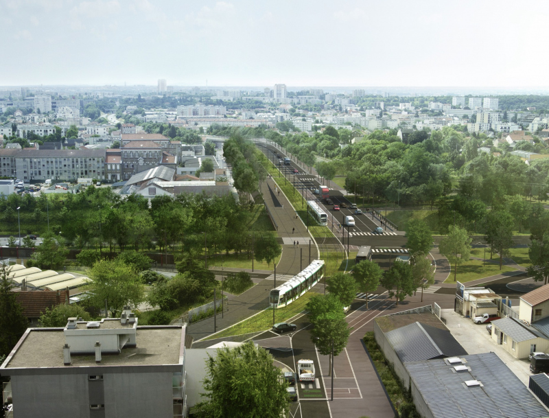 Illustration - Perspective aérienne des aménagements du tramway