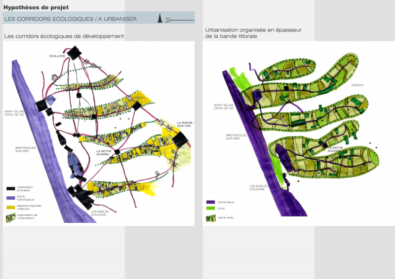 Illustration - Hypothèse de projet - Corridors écologiques - Corridors à urbaniser