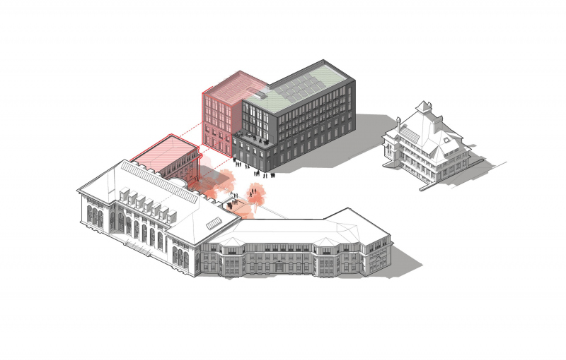 Illustration - Principe de prolongement des volumes des bâtiments avoisinants / rapport architecture et contexte