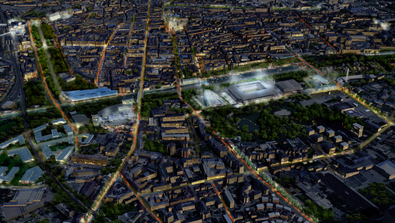 Illustration - Vue aérienne de nuit du cœur de métropole requalifié et équipé
