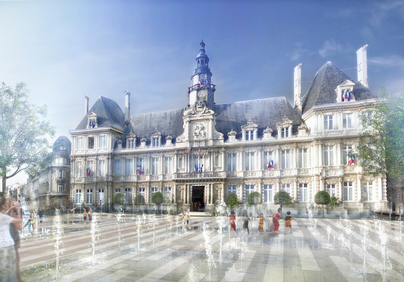 Illustration - Vue de la place de l’hôtel de ville de Reims requalifiée