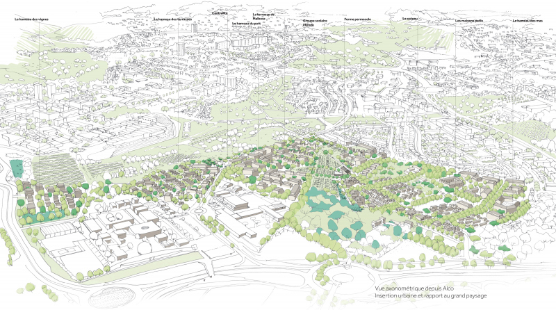 Illustration - Vue axonométrique – Insertion urbaine et rapport au grand paysage
