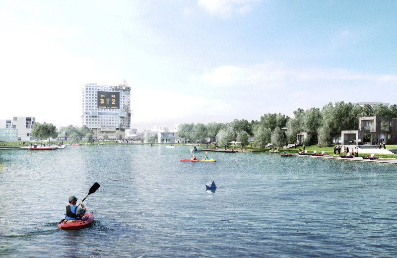 Illustration - Vue du Soviet Monument depuis le lac dédié aux loisir